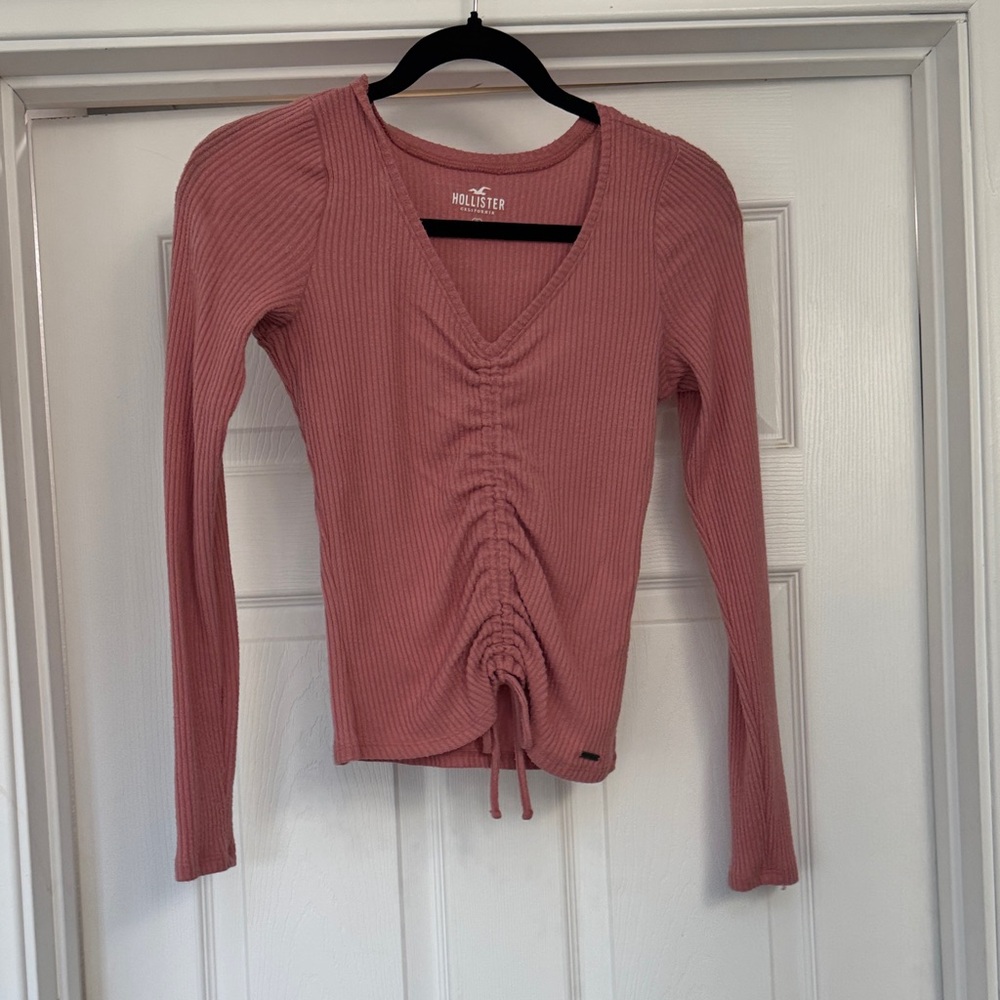 Hollister Women's Dusty Rose Ruched Long Sleeve Top